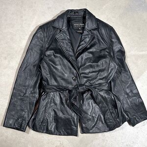 Wilsons Leather Black Belted Thinsulate Lined Leather Jacket Coat Womens Medium
